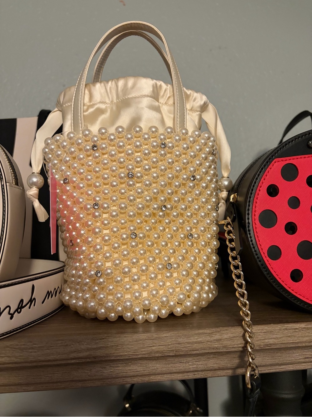 kate spade Cream Faux Pearl Beaded Bucket Bag